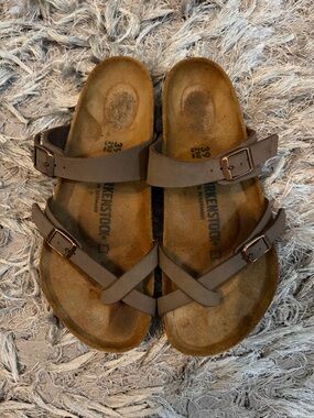 Birkenstock Brown Two-Strap Slide Sandals